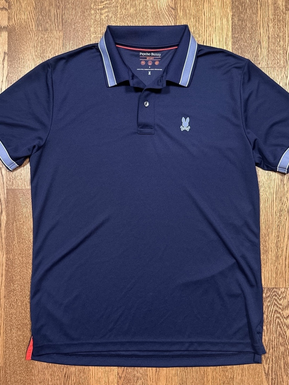 Psycho Bunny Sport Pique Polyester Navy Blue Logo Golf Polo Shirt Mens Sz 5